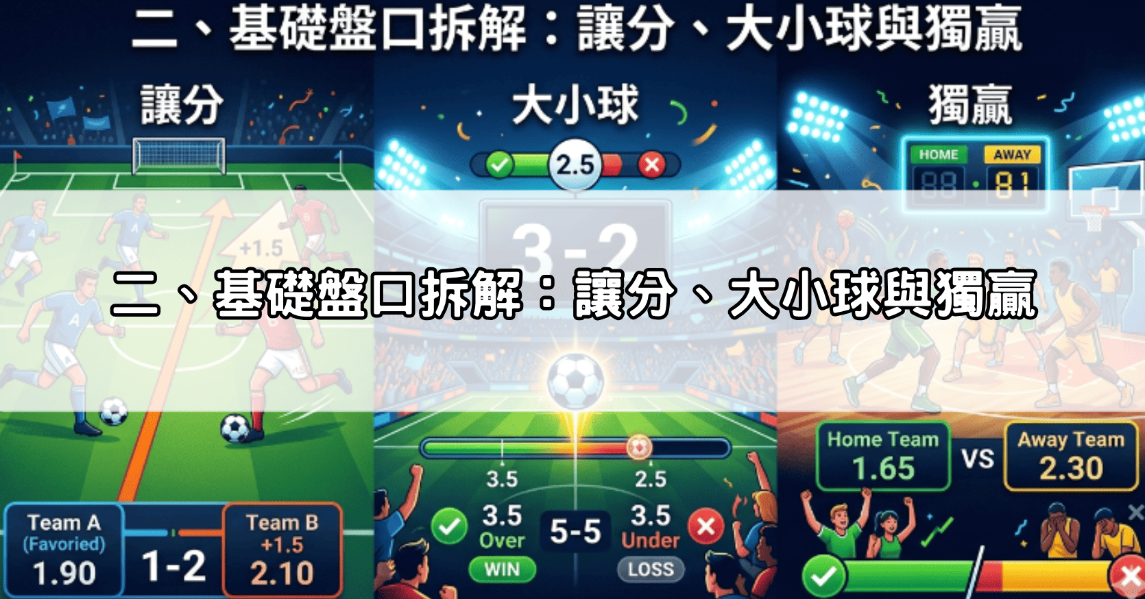 二、基礎盤口拆解：讓分、大小球與獨贏